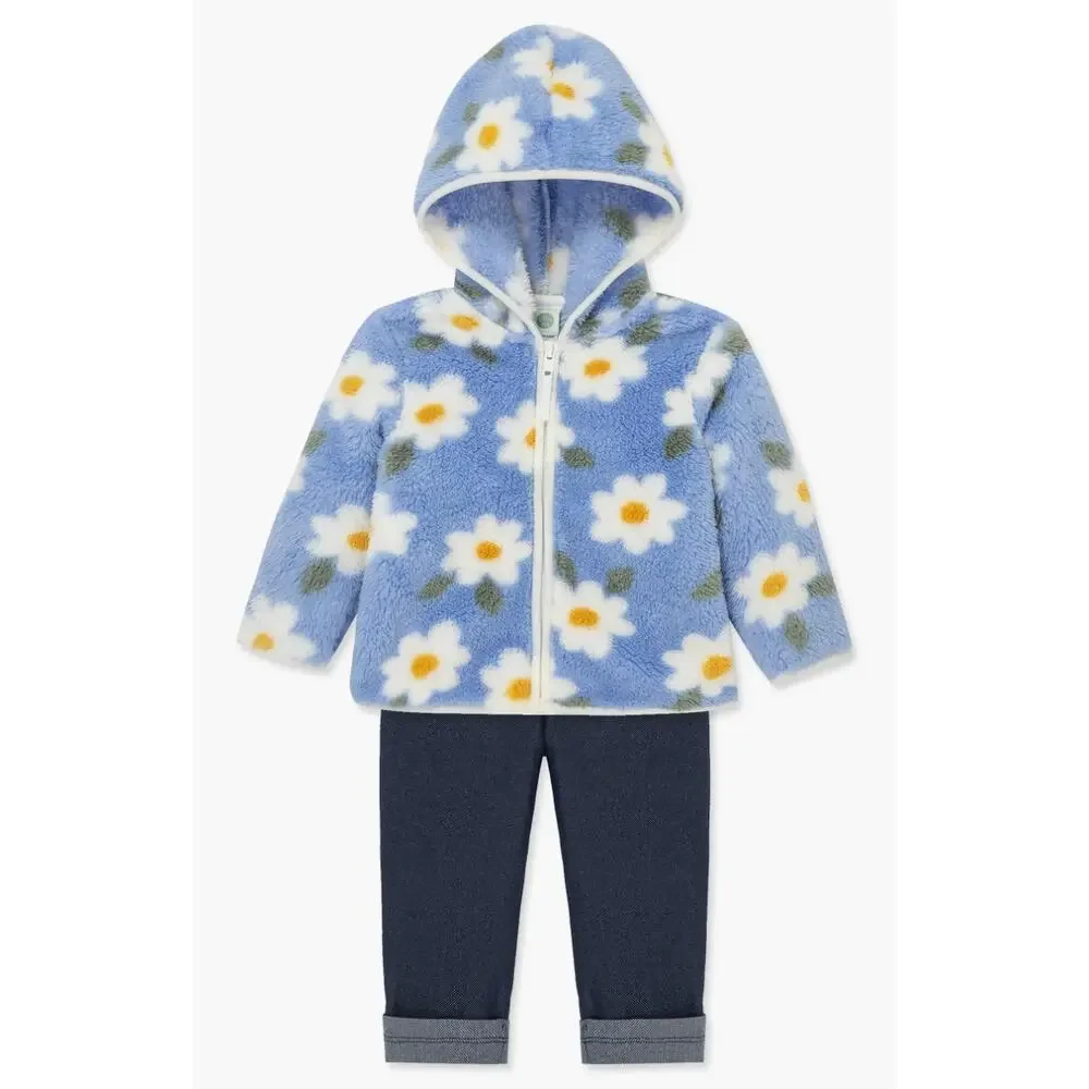 Little Me Floral Print Fleece Hoodie, Long Sleeve Top & Leggings Set